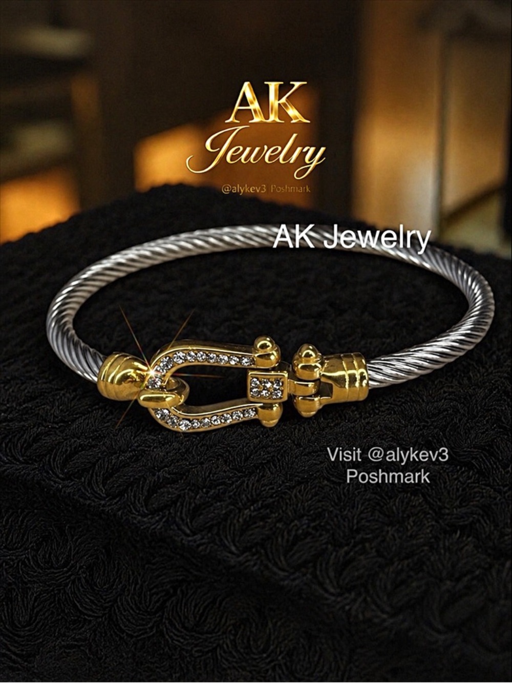 💎LUXURY BRACELET Cable Cuff Stainless Steel Twisted Rope Wire Horseshoe Clasp - Picture 2 of 6